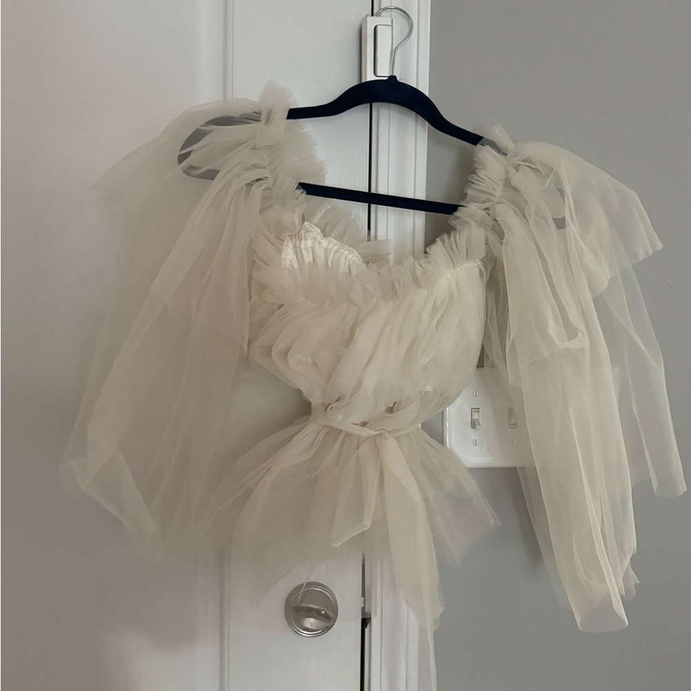 White tulle crop top